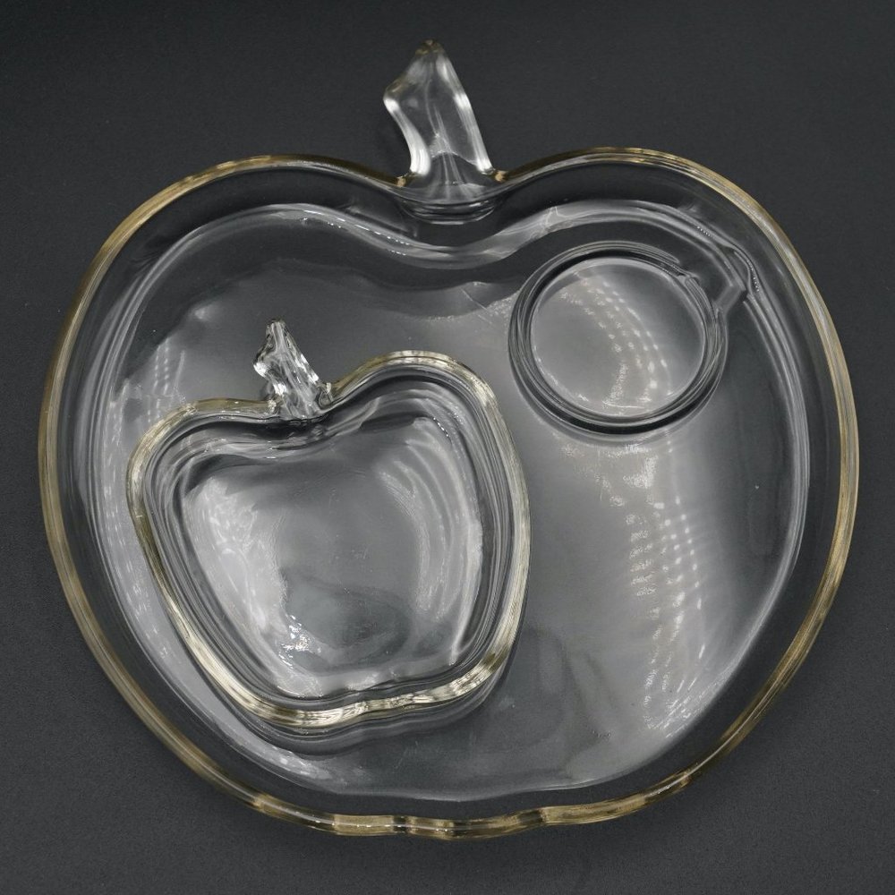 Vintage 1950s Hazel-Atlas Orchard Apple-Shaped Snack Plate & Coaster/Ashtray Set